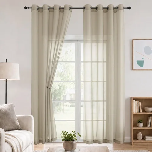 Vista 25 de OWENIE Cenefa transparente con ojales negros para ventanas, 2 paneles de 52