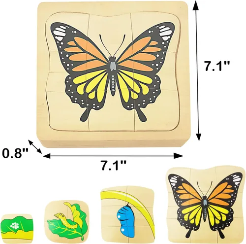 Vista 7 de Montessori - Rompecabezas de madera para niños de 4 a 8 años, rompecabezas de ciclo de vida de mariposa de 4 capas para niños pequeños, rompecabezas
