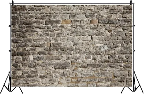 Vista 4 de Laeacco Telón de fondo de pared de ladrillo de poliéster de 5 x 3 pies, diseño vintage de ladrillo de piedra gris, ladrillo rústico, recién nacido