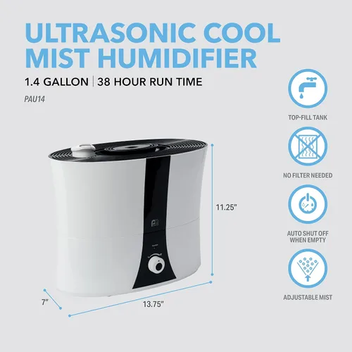 Vista 2 de Perfect Aire Humidificador ultrasónico de niebla fría de 1.4 galones, vaina de aceite esencial para aromaterapia, funcionamiento silencioso, apagado