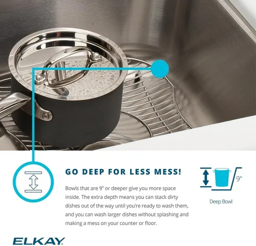 Vista 5 de Elkay ELUH141810DBG Gourmet - Fregadero de cocina de acero inoxidable lustertone de 16-1/2 pulgadas x 20-1/2 pulgadas de profundidad, esquinas