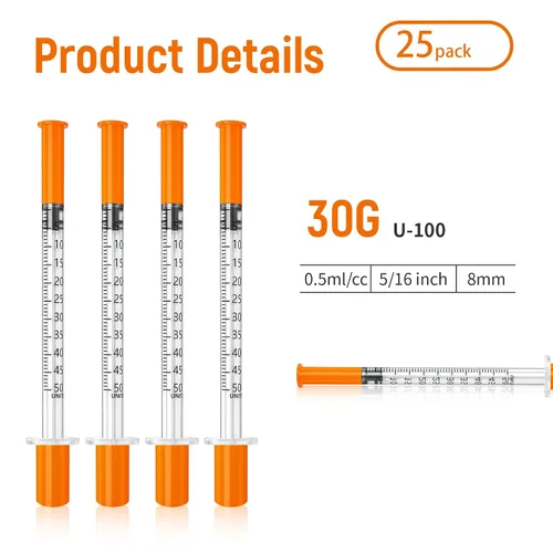 Vista 5 de 0.5 ml 30G 1 ml/cc 5/16" (8 mm) Pack de 25