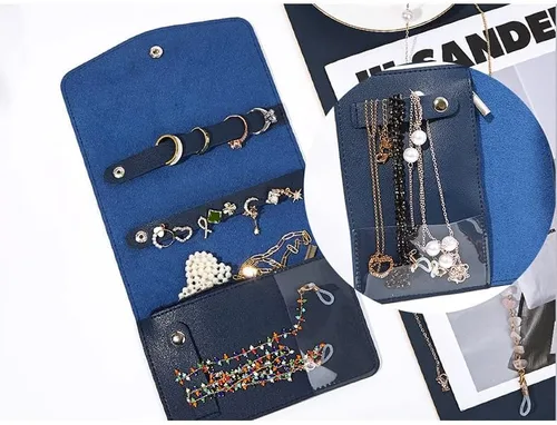 Vista 4 de SUQMZAK Organizador de joyas rollo de joyería plegable para almacenamiento diario o viajes adecuado para anillos collares aretes pulseras mini