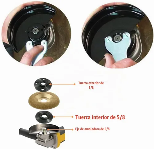 Vista 3 de Llave angular de brida de amoladora, tuerca de bloqueo de metal para DW Milwaukee Makita 193465-4 compatible con Bosch Black & Decker Ryobi 4.5" 5