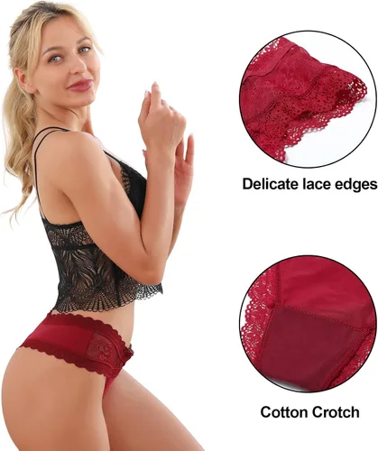Vista 2 de LEVAO Tangas sexy para mujer, ropa interior de encaje, braguitas elásticas, sin costuras, paquete múltiple, S-XL