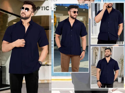 Vista 5 de LA LEELA Camisas casuales de manga corta con botones para hombre, para playa, verano, color liso, para trabajo, vacaciones, campamento, camisas