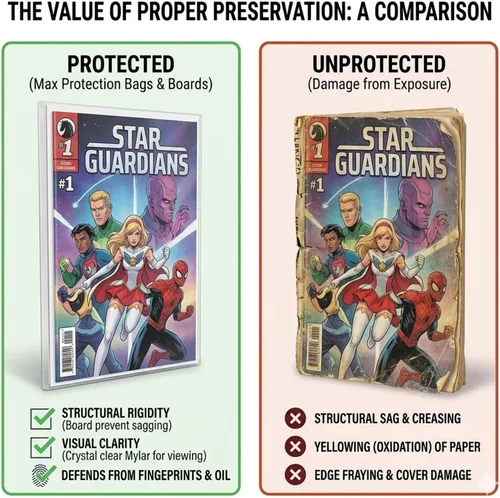 Vista 4 de Max Protection Bolsas y tableros de cómics actuales de primera calidad – Fundas y tableros de respaldo de cómics de corriente ultra transparentes