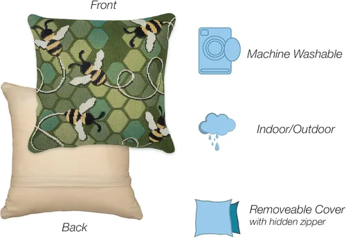 Vista 5 de Liora Manne Marina - Almohadas de fácil cuidado para interiores y exteriores, 12 x 18 pulgadas, color verde Verde Libre de Abejas
