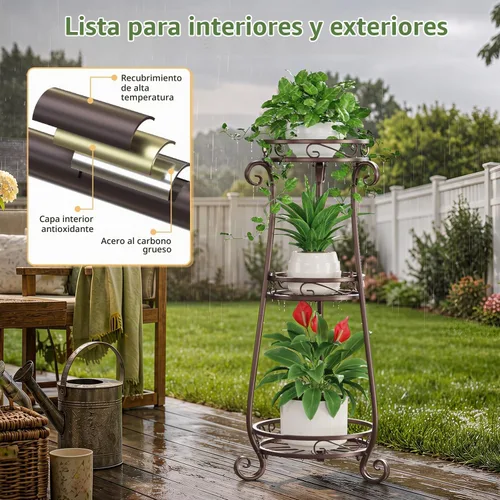 Vista 4 de LASZOLA 3 Tiers Metal Corner Plant Flower Stand Tall Indoor Outdoor, Bronze Bronce