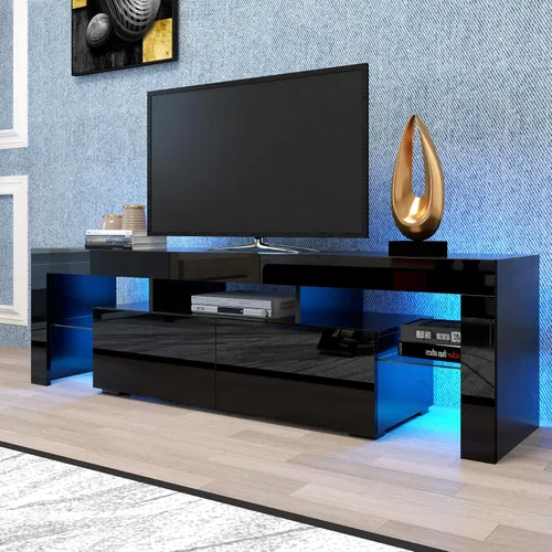 Vista 4 de Soporte de TV Centro de entretenimiento con 20 efectos de color LED, consola de sala de estar, gabinete de almacenamiento, soportes de televisión
