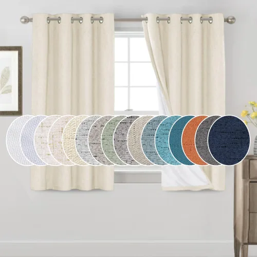 Vista 128 de Cortinas con textura de lino 100% opacas de 64 pulgadas de largo, juego de 2 paneles de cortinas de lino opacas con forro aislante térmico que Arena