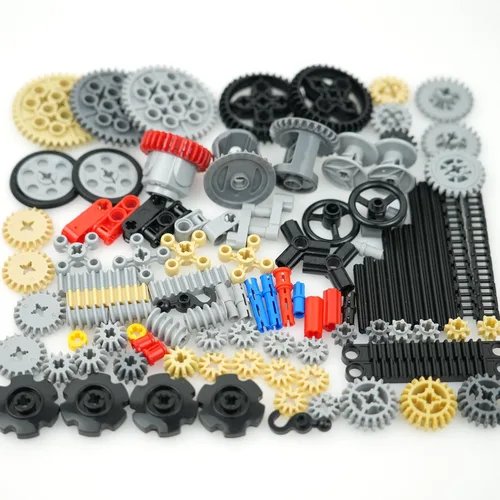 Vista 5 de Piezas técnicas de construcción, set de accesorios, engranajes, pines, conectores, ruedas, ejes, cremalleras, diferenciales, kits de motor, carros