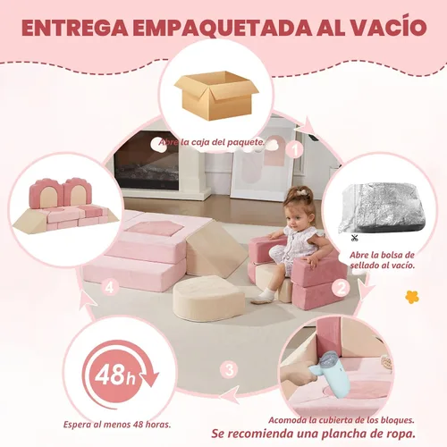 Vista 7 de Juguetes de espuma para trepar para niños pequeños, juego de actividades de escalada y gateo de 13 piezas, bloques de escalada suaves para niños