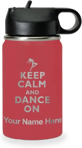 Vista 28 de LaserGram Botella de agua personalizada, mantén la calma y baila, acero inoxidable de doble pared aislada al vacío con popote superior, regalo Rosa