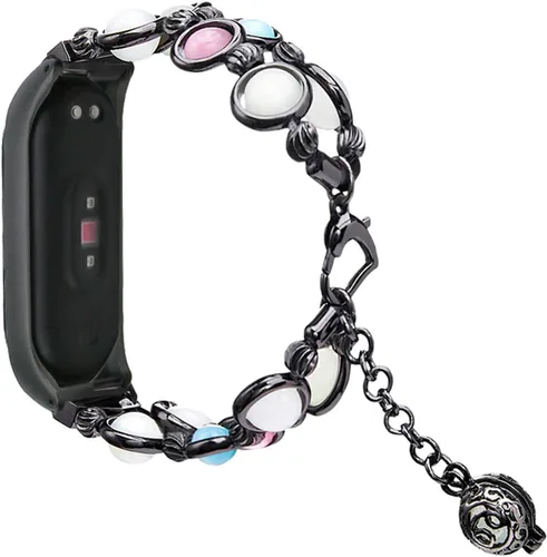 Vista 4 de Mi Band 7 - Correa de repuesto para mujer, hecha a mano con perlas luminosas, ajustable, de metal, con cuentas elásticas, compatible con Mi Band 7