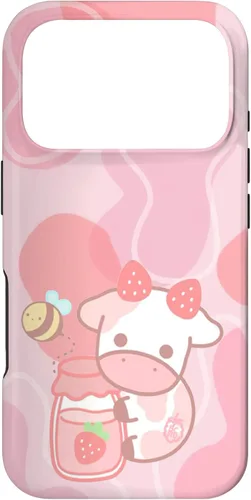 Vista 29 de Funda Kawaii para iPhone 12, diseño de vaca fresa, color rosa
