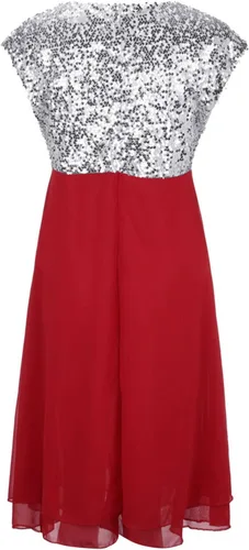 Vista 5 de New Years Eve Outfit Large Size Round Neck Solid Color Chiffon Sequin Sleeveless Zipper New Years Dress