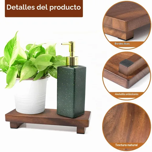 Vista 4 de Soporte de Pedestal de Madera de Nogal, Elevador de Madera para Decoración de Granja para Encimera de Cocina, Bandeja de Exhibición Rectangular
