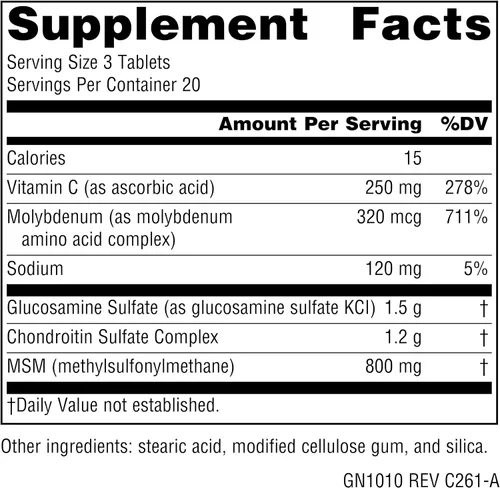 Vista 2 de Genexis Glucosamina Condroitina con MSM – 60 Tabletas Contiene vitamina C y molibdeno Suplemento de apoyo para la movilidad, flexibilidad y salud