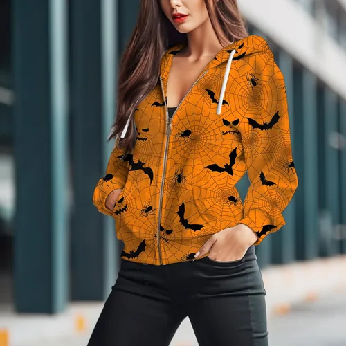 Vista 5 de Sudaderas con capucha y cremallera frontal para mujer, con estampado a cuadros, chaquetas de otoño de manga larga, ropa casual con cordón