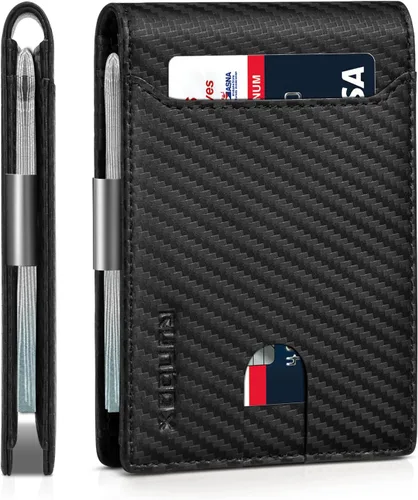 Vista 129 de RUNBOX - Carteras delgadas para hombre, cartera de piel con pinza para el dinero, cartera de bolsillo frontal con bloqueo RFID, tarjetero