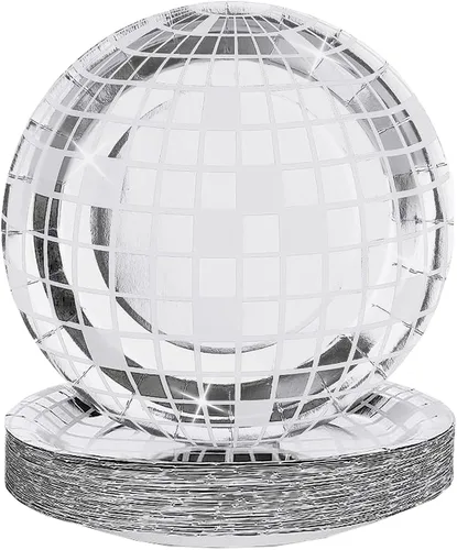 Vista 8 de FunisFun Platos de Discoteca Desechables Platos de Bola de Discoteca para Decoraciones de Fiesta de Discoteca de los 70s Boda Cumpleaños Despedida