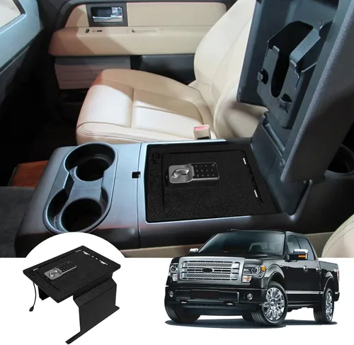 Vista 7 de WASAI Caja fuerte para consola central para automóvil, consola premium en el vehículo compatible con Ford F150 2012-2014 con consola de piso