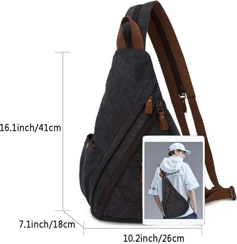 Vista 2 de KL928 Bolso bandolera de lona Mochila pequeña cruzada de hombro, mochila casual para hombres y mujeres