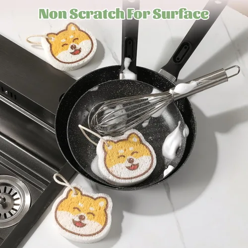 Vista 6 de JOYMOOP Esponja de cocina de dibujos animados, esponjas de celulosa para limpieza, esponjas antiarañazos para lavar platos, esponja reutilizable