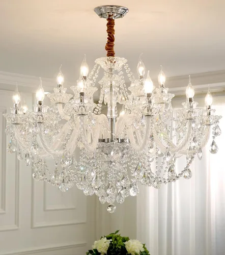 Vista 8 de Candelabro de cristal con 6 luces, lámpara de techo de cristal K9 transparente, decoración de lujo interior, lámpara colgante de cristal, bombillas