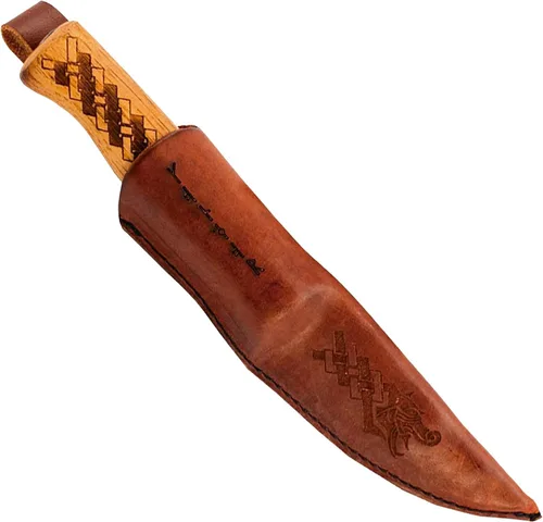 Vista 2 de Condor Herramienta y cuchillo, cuchillo de dragón nórdico, hoja de 4 pulgadas, mango de nogal americano quemado, funda de cuero