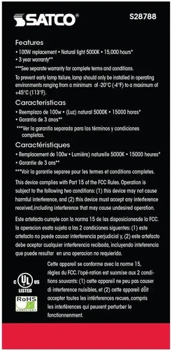 Vista 5 de Satco S28788 15.5A19/LED/50K/ND/120V (6 bombillas LED)