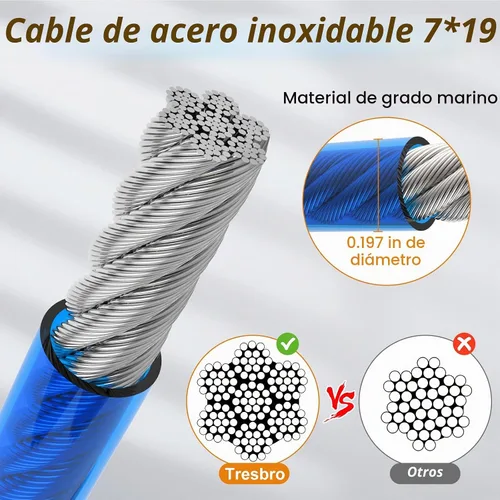 Vista 3 de Tresbro Cable de amarre para perro de 10 pies con resorte, cadenas de amarre que absorben los golpes para exteriores disponibles en Azul