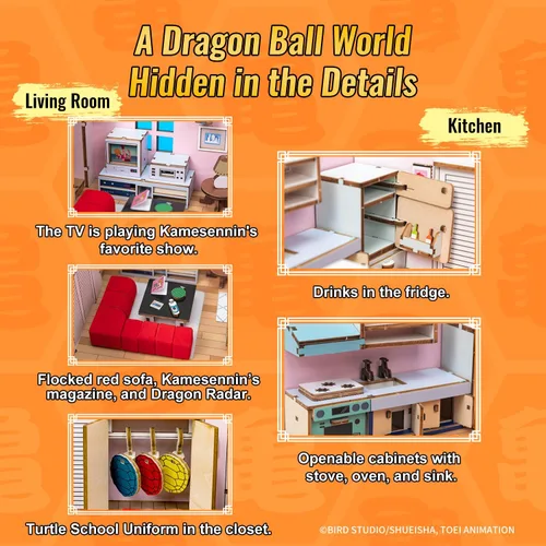 Vista 4 de puremind Dragon Ball Z Kame House - Kit de rompecabezas de madera 3D anime seaside house model, Master Roshi and Turtle standees, nostalgic
