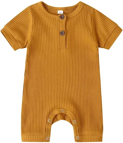 Vista 131 de Mameluco unisex de manga corta para bebé recién nacido, con botones, de una pieza, ropa de color sólido