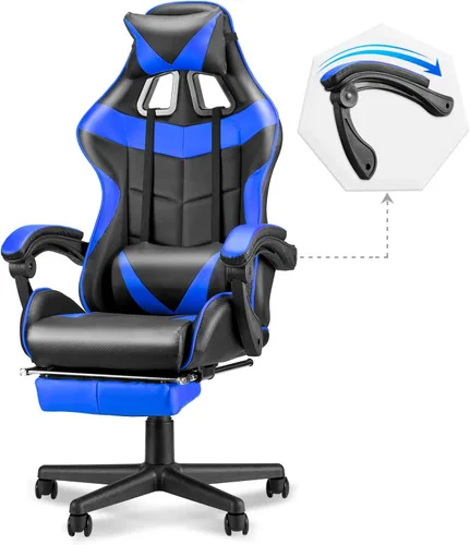 Vista 11 de Soontrans Silla de juegos azul claro con reposapiés, bonita silla de videojuegos de conejo, silla de escritorio Kawaii para nieta, hermana, novia