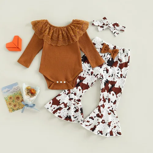 Vista 2 de fhutpw Ropa para bebé recién nacida, conjunto de 3 piezas para otoño e invierno