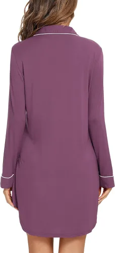 Vista 72 de Samring Camisón de pijama para mujer, manga corta/larga, con botones, camisón para dormir, camisón para novio, talla XXL