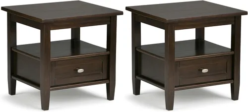 Vista 21 de SIMPLIHOME - Mesa lateral estrecha rectangular Warm Shaker, de madera maciza, de 14 pulgadas de ancho, estilo transicional, color negro, para sala