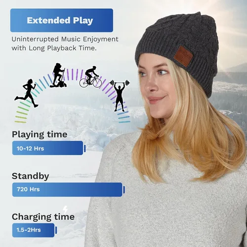 Vista 4 de Gorro Bluetooth unisex con auriculares estéreo inalámbricos compatible con todos los dispositivos Bluetooth