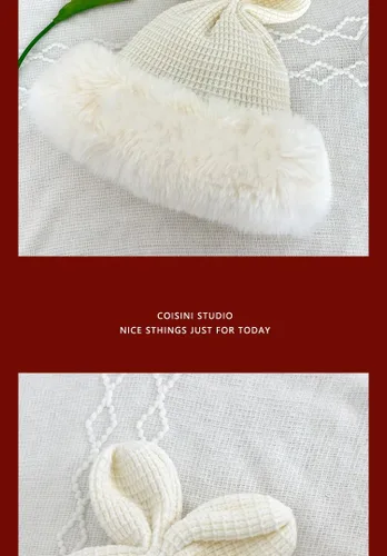 Vista 5 de Fauxfur Y2k - Gorro de conejo para mujer, gorro de invierno cálido con diseño de calavera y pompón, sombrero holgado