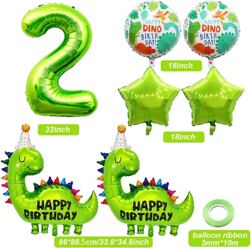 Vista 2 de Globos de cumpleaños de dinosaurio número 2, globo de aluminio de aluminio con el número 2 para fiestas temáticas de dinosaurios, decoración