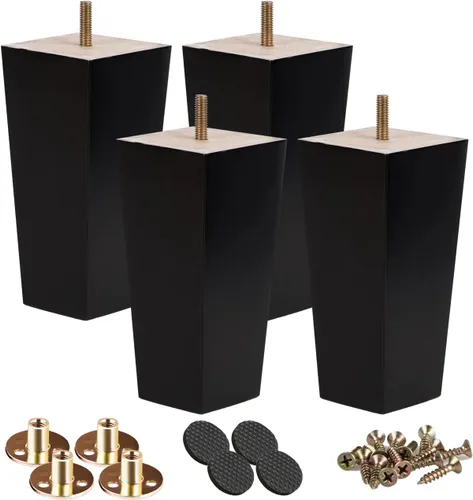 Vista 15 de Patas para muebles de madera maciza de 8 pulgadas, 4 pies de repuesto de pirámide de madera moderna de mediados de siglo con pernos roscados de 5/16