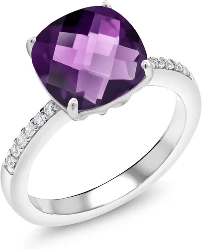 Vista 30 de Gem Stone King Anillo de compromiso de plata de ley 925 con piedra preciosa de corte cojín de 0.39 pulgadas Anillo de compromiso de aniversario