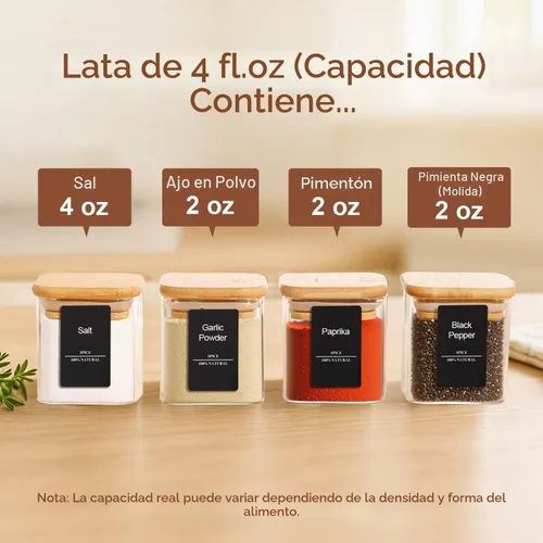 Vista 2 de ComSaf Tarros cuadrados de vidrio para especias con etiquetas, 4 onzas