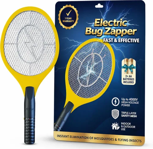 Vista 7 de Raqueta matamoscas eléctrico para mosquitos, moscas e insectos voladores, matamoscas de mano de 18 pulgadas para uso en interiores y exteriores, 2