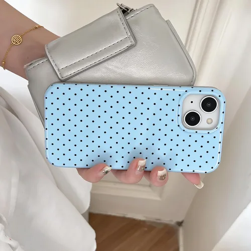 Vista 2 de J.west Funda para iPhone 13 de 6.1 pulgadas, linda funda de teléfono con lunares, TPU suave, delgada, a prueba de golpes, para mujeres y niñas, azul