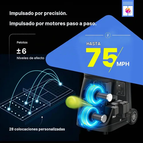 Vista 3 de Máquina de pelotas de tenis PT-Smart: control de aplicación con 12 modos de entrenamiento incorporados, giro de 6 niveles, 28-Pt, 75 MPH, 32.6