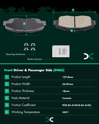 Vista 5 de SCITOO Kits de pastillas de freno de cerámica D465 D374 Reemplazo delantero y trasero para Acura CL 1997-1999, para Honda Civic 2002-2003 200-2011