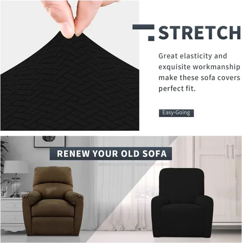 Vista 3 de Easy-Going Funda de sofá reclinable de jacquard elástico, suave de 4 piezas, con lazo elástico, protector de muebles lavable para niños, mascotas
